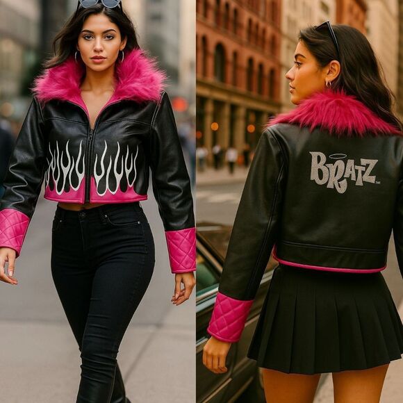 Bratz Jackets & Blazers - Bratzcore Y2K Faux Leather Moto Jacket L Zip Front | Black Pleather | Cosplay